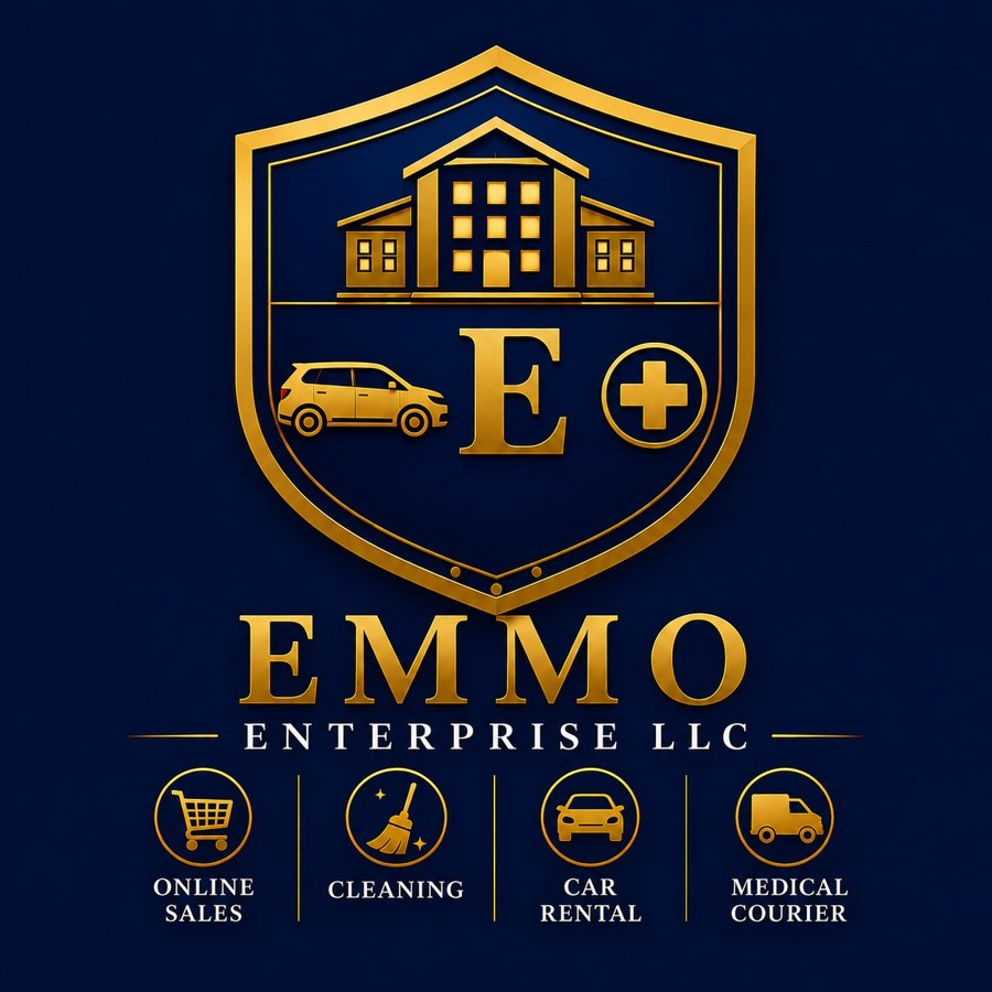 Emmo Enterprise LLC logo: Online Sales, Cleaning, Car Rental, Medical Courier